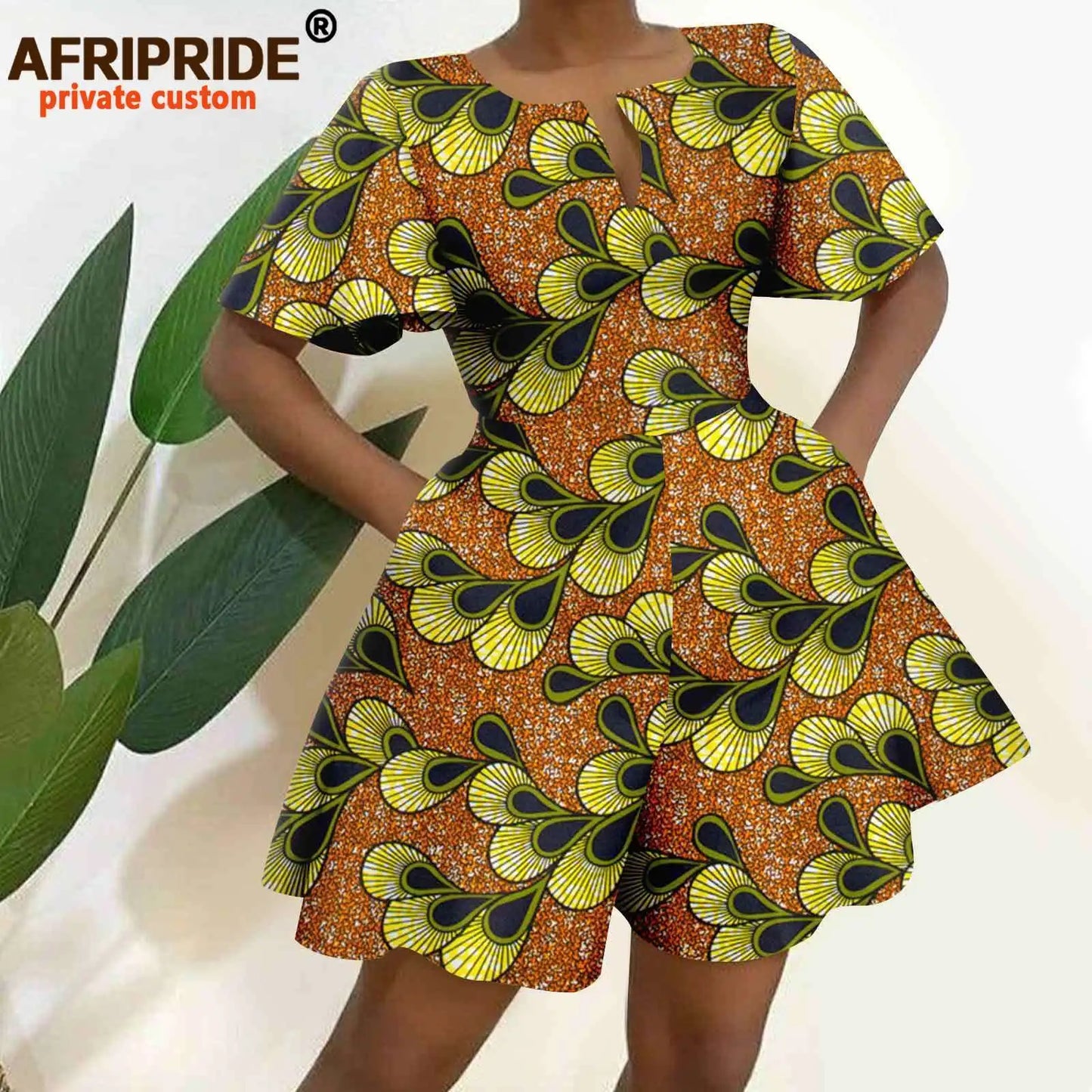 2026 African Clothes for Women Short Sleeve High Waist Print Jumpsuit Casual Cotton Summer Outfits Rompers Playsuits A2329001
