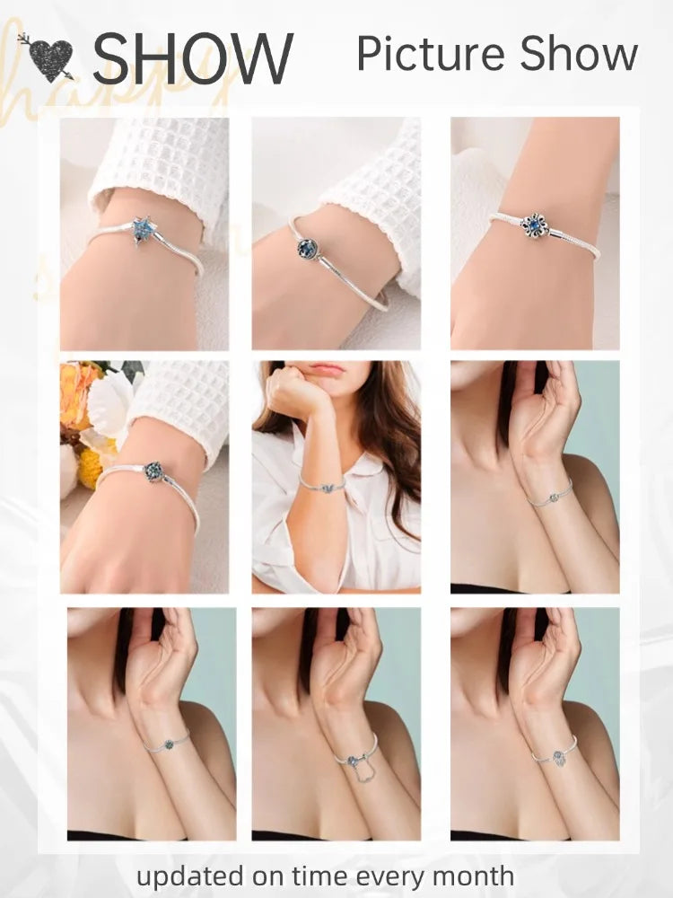 Silver 925 Bracelet Original Bracelets Colorful Zircon Heart Flower Cat Snake Chain For DIY Charms 17-20CM Luxury Jewelry Gifts
