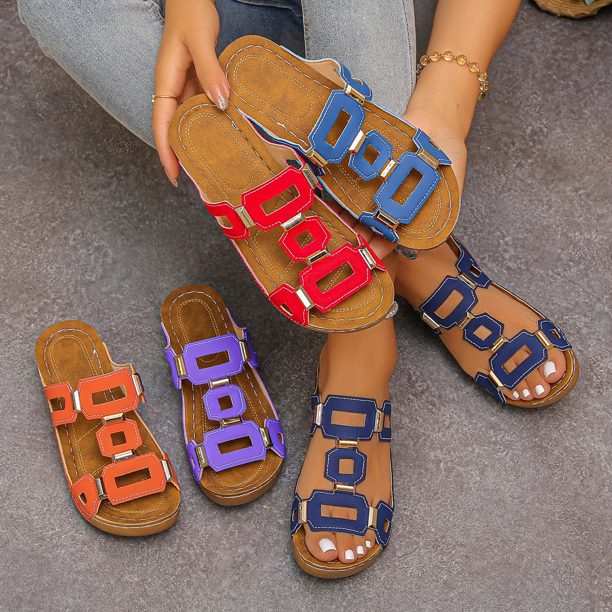 Large Size Roman Style Women's Sandals Open Toe Beach Slippers Summer Wedges Comfortable Outdoor Slip-On Shoes for Women