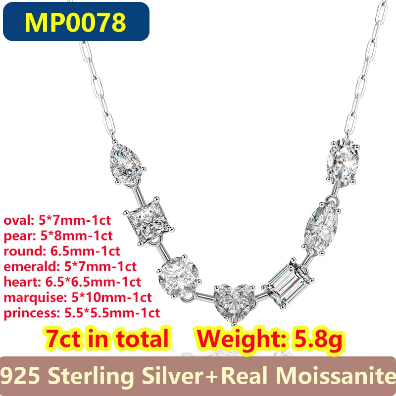 Emerald Heart Pear Princess Oval Marquise Moissanite Diamond Necklace For Women S925 Silver Jewelry Women's Moissanite Necklace
