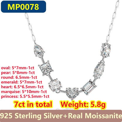 Emerald Heart Pear Princess Oval Marquise Moissanite Diamond Necklace For Women S925 Silver Jewelry Women's Moissanite Necklace