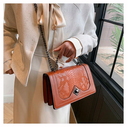 Leather Shoulder Bag Chain Purse for Women - Fashion Crossbody Bags Vintage Snake Print Underarm Bag Square Satchel Handbag