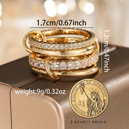 A Niche Two-Color Four-Ring Copper Jewelry Ring, Hypoallergenic, Ins Style, Stacking Artifact, Suitable For Young Women