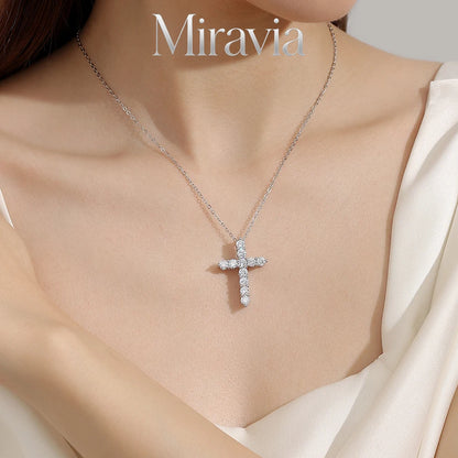 Full Moissanite Cross Pendant Original 925 Sterling Silver Chain Plated White Gold Fine Necklace For Women Jewelry VVS1 D Color