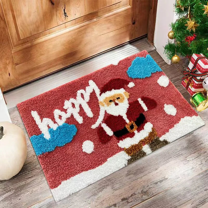 VIKAMA Christmas Santa Rug Happy New Year Red Mat Cozy Floor Rug Entryway Bedroom Living Room Non Slip 2027 Christmas Home Decor
