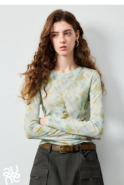TOYOUTH Women's Sheer Second Skin Base Layer Top 2026 Fall Slim Fit Mongolian Print Nomadic Style
