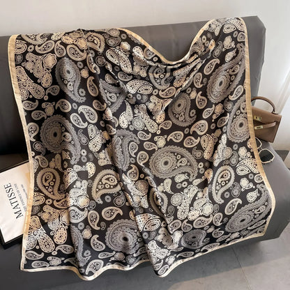 Luxury Horse Print Square Scarf Vintage Imitation Silk Shawl Scarf  Women Windproof Outdoor Head Wrap 110*110cm \[p'[;