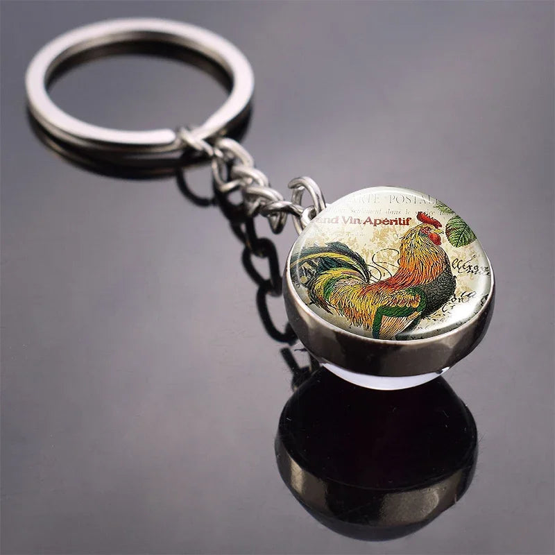 Animals Cute Keychain Cat Dog Bear Peacock Rabbit Squirrel Phoenix Double Side Glass Ball Pendant Keyring Jewelry Key Chain Gift