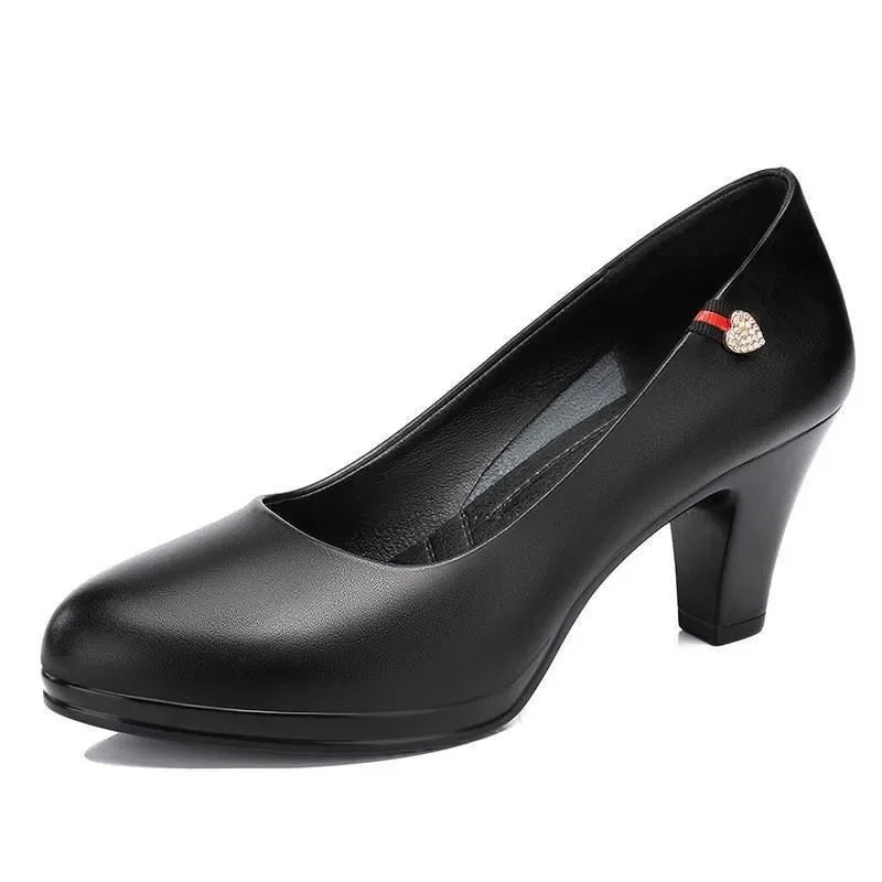 Women Classic Black Pu Leather High Quality Heel Shoes Sapatos Femininas Lady Fashion Beige Comfort European Stylish Pumps A24