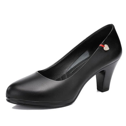 Women Classic Black Pu Leather High Quality Heel Shoes Sapatos Femininas Lady Fashion Beige Comfort European Stylish Pumps A24