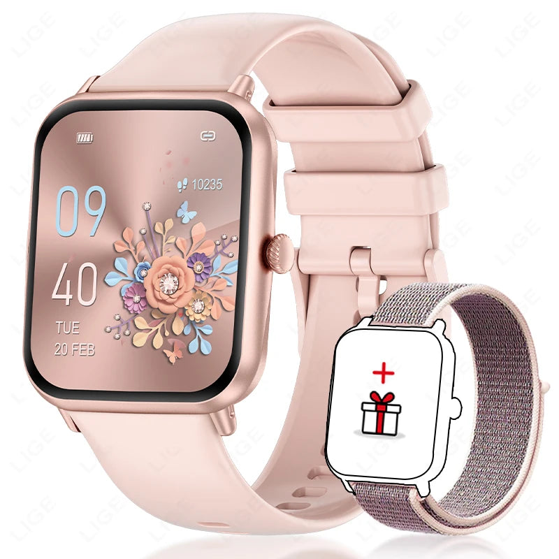 LIGE Fashion 1.83" HD Screen Smart Watch Women Bluetooth Call IP68 Waterproof Ladies Watches Daily Health Monitor Smartwatch New