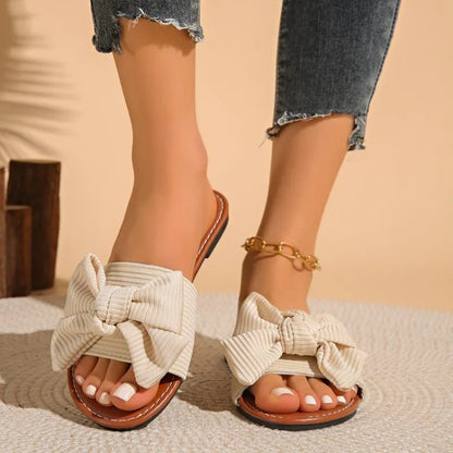 2026 Summer Fashion Women's Slippers New Big Bowknot Casual Sandals Women Luxury Soft Leisure Comfort Breathable Beach Shoes
