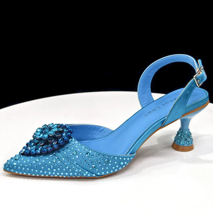 Latest Women Italian Shoes and Matching Bags Decorated with Rhinestone Elegant Pointed Toe Wedding Shoes Bride