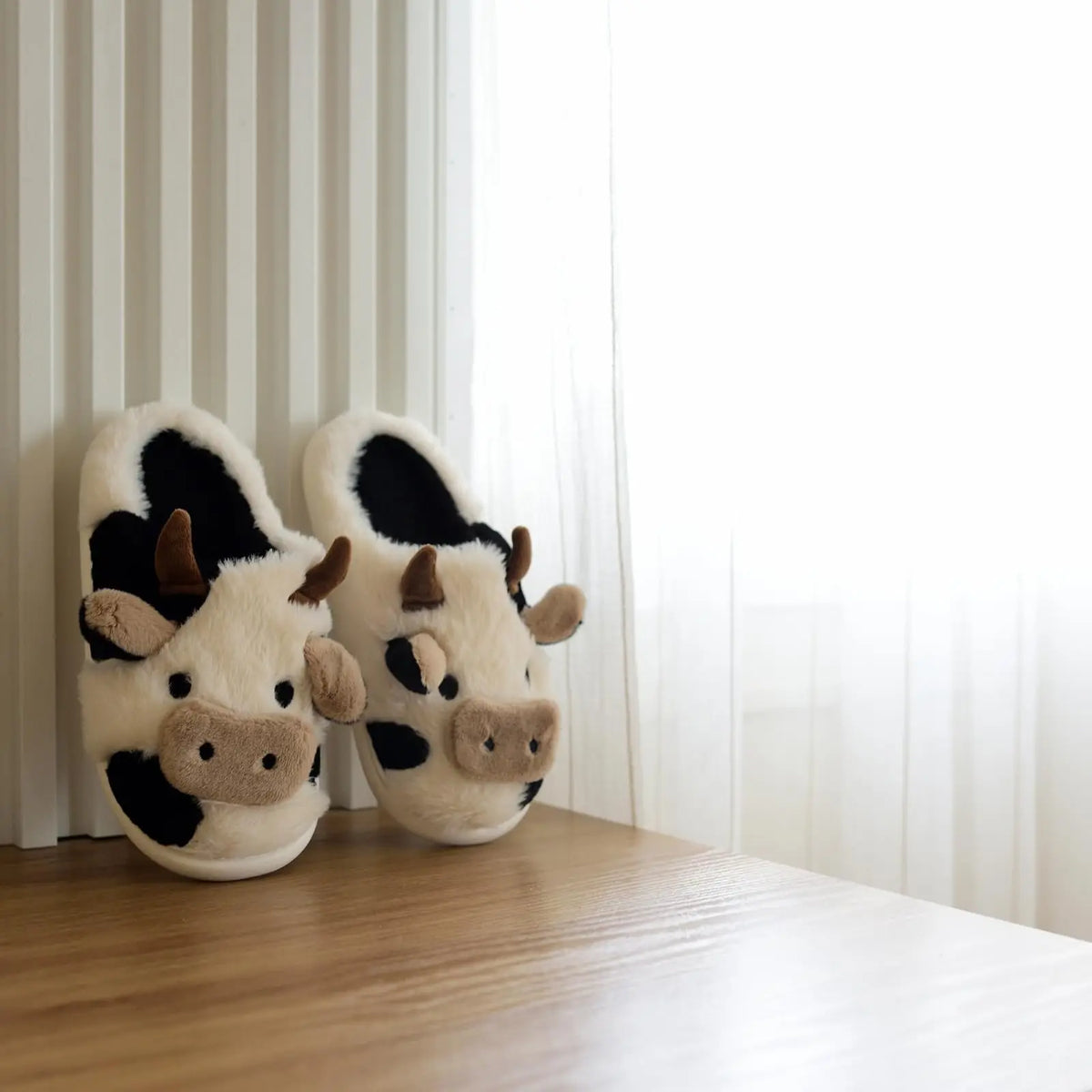 Shevalues Plush Cartoon Milk Cow Slippers Winter Women Slippers Furry Non-Slips Women Cotton Slides Couples Soft Cozy Flat Shoes
