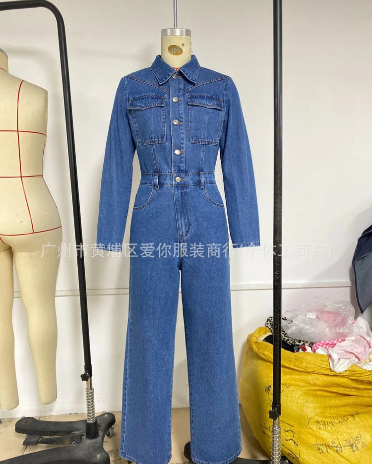 Jumpsuits Women Denim One Piece Full Sleeve Overalls Long Pants High Waist Rompers Y2k Streetwear Jumpsuit Work 2026 Autumn