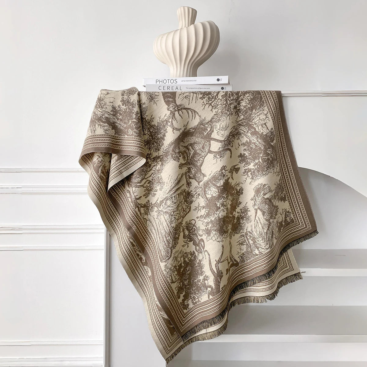 Elegant Animal Jacquard Pashmina Shawl for Women Winter Thick Warm Scarves Double Sided Design Coldproof Windproof Blanket Scarf