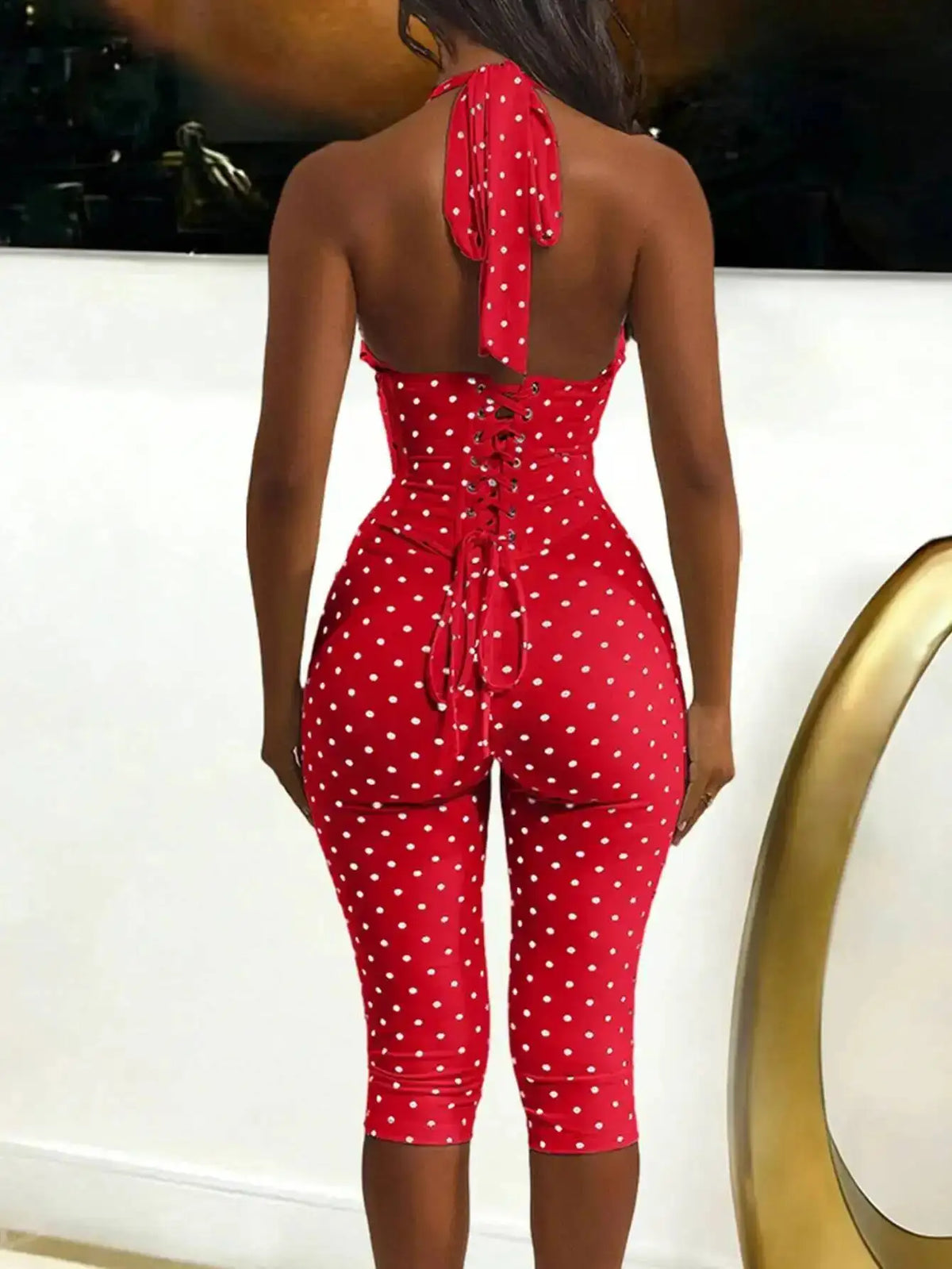 Sexy Backless Dot Print Jumpsuit Women Summer One Pieces Bodycon Jumpsuits Rompers Club Birthday Party Outfits Fashion Playsuit