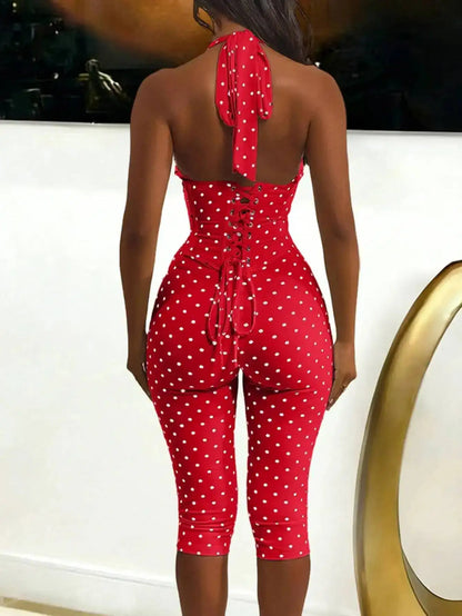 Sexy Backless Dot Print Jumpsuit Women Summer One Pieces Bodycon Jumpsuits Rompers Club Birthday Party Outfits Fashion Playsuit