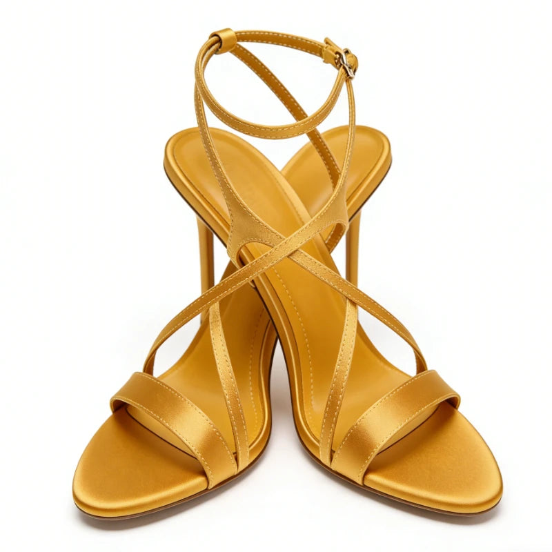 Luxury Satin High Heels Women Cross Strap Naked Strap Elegant Designer Sandals Women Pumps Sexy Banquet Dress Shoes Ladies