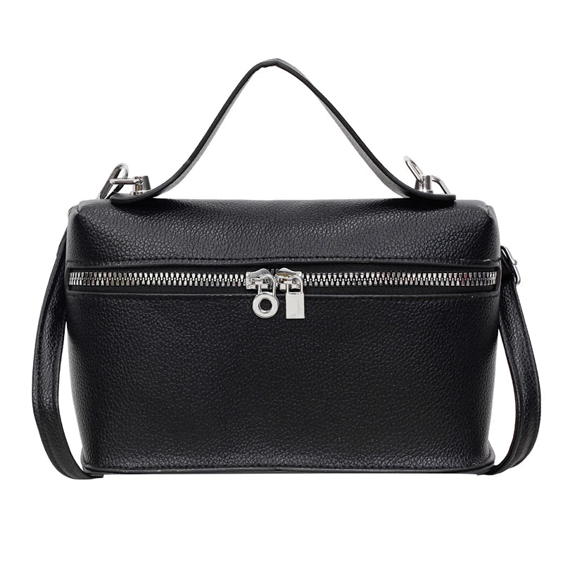 Fashionable Light Luxury Solid Color Box Bag Litchi Pattern Portable Carrying Crossbody Bag Daily Commuting Versatile Square Bag