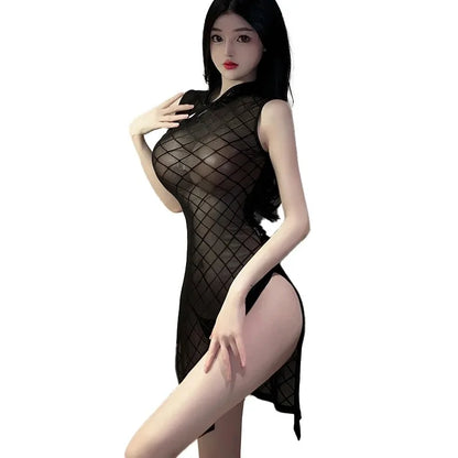 Women Black Fishing Net Jumpsuits, Ladies Zip Up Lingerie, See Through Wear, Super Sexy, New Design