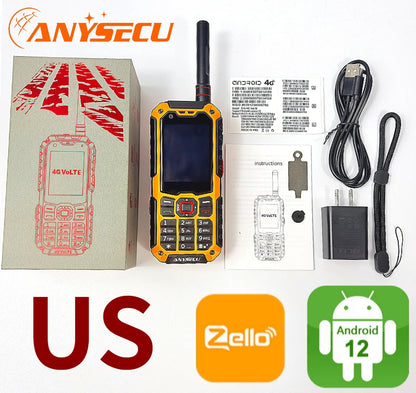 Anysecu S10 4G LTE Walkie Talkie Android 12 Dual Mode PoC Analog UHF Two Way Radio GPS Zello 3500mAh Dual SIM Touch Screen BT4.2
