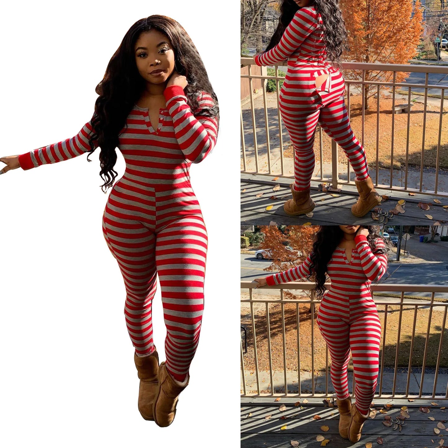 2025 Sexy Women Ladies Deep V Neck Overalls Butt Flap Pajamas Sleepwear Long Sleeve Bodycon Bodysuit Jumpsuit Rompers Clubwear