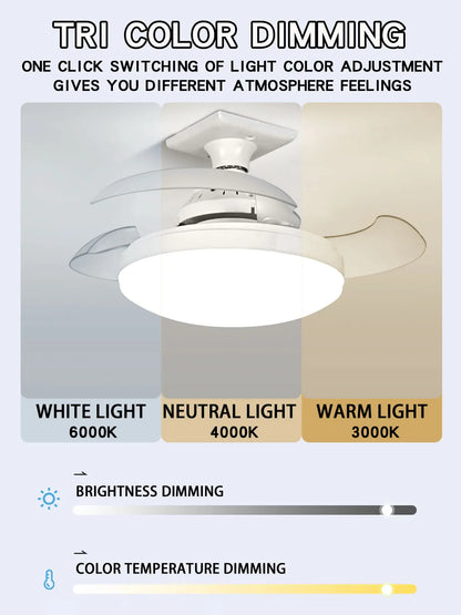 Three-Color Dimming LED E27 Ceiling Fan Lights with Remote Control Silent Dimmable Invisible Fan Light for Living Room Bedroom