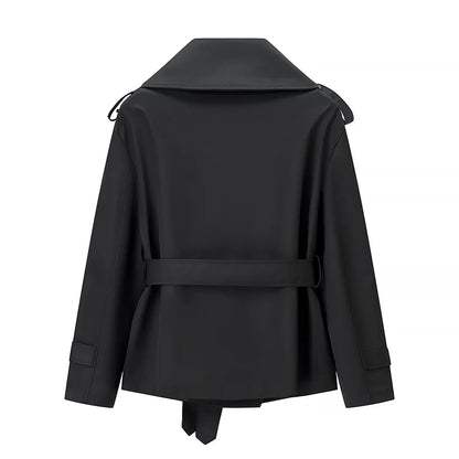 Aliexpress's Best-selling Cross-border European and American Style Women's Solid-color Belted Short Jacket Trench Coat Fashion