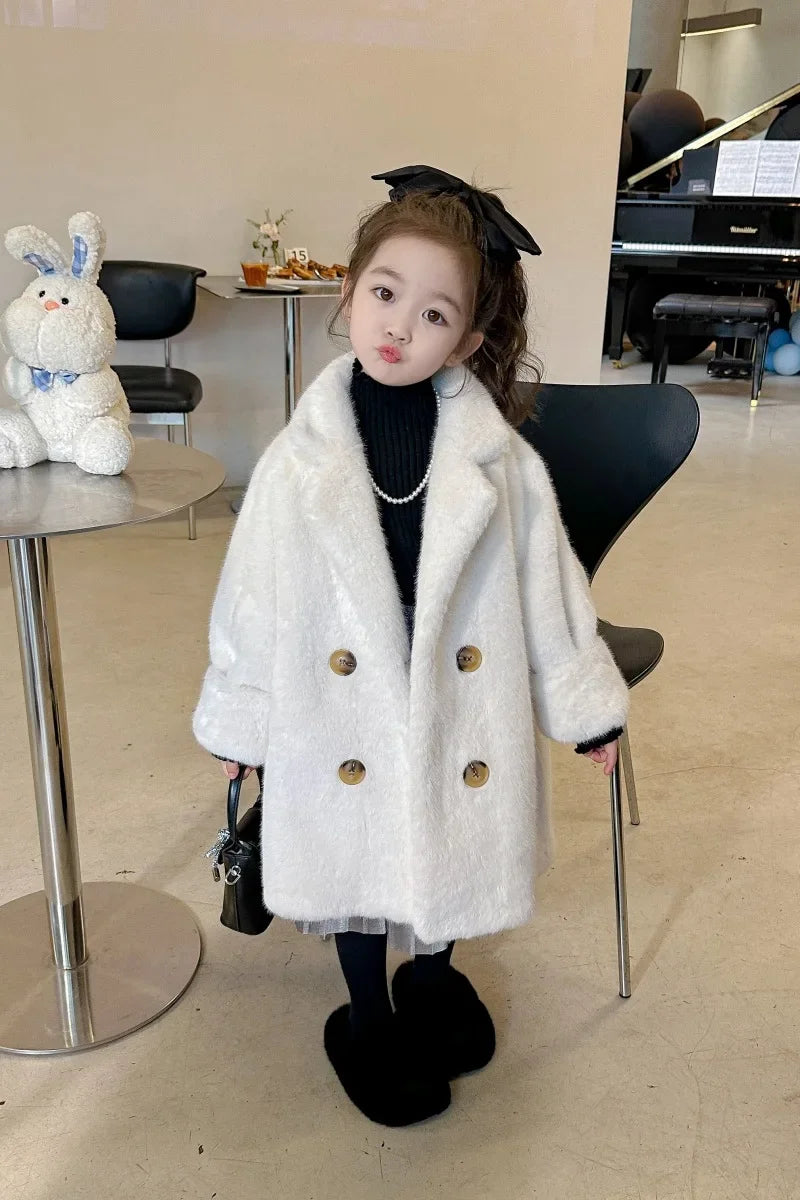 Children Fur Coat Girls Mink Fur Medium Length Coat Children Autumn and Winter Thick Warm Fur Coat Fashiono and Warm