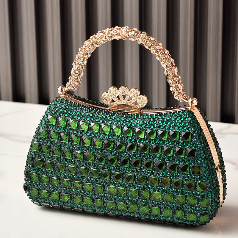 Silver Woman Bag Shine Bling Crown Hasp Diamond Shoulder Bag Crossbody Luxury Designers Rivet Clutch Party Evening Sparkly Purse