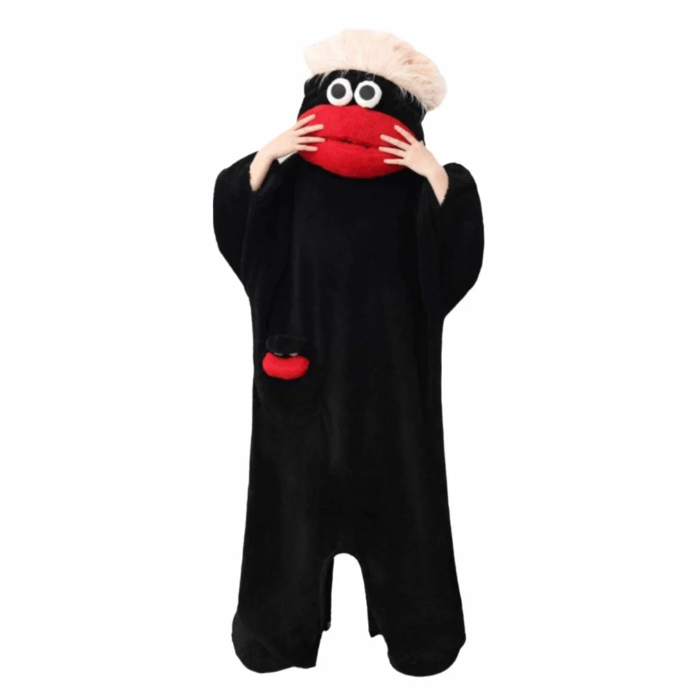 Funny Soft Coral Fleece Big Mouth Onesie Pajamas Thicken Texture Hooded Pajamas Fleece Pajamas Loungewear