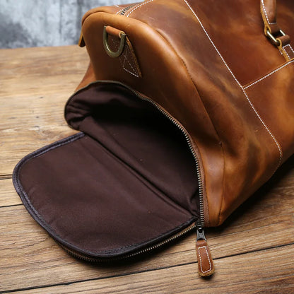 Vintage Genuine Leather Men's Travel Bag Crazy Horse Leather Duffel Bag Large Capacity Top-Layer Cowhide Handbag Crossbody NZPJ