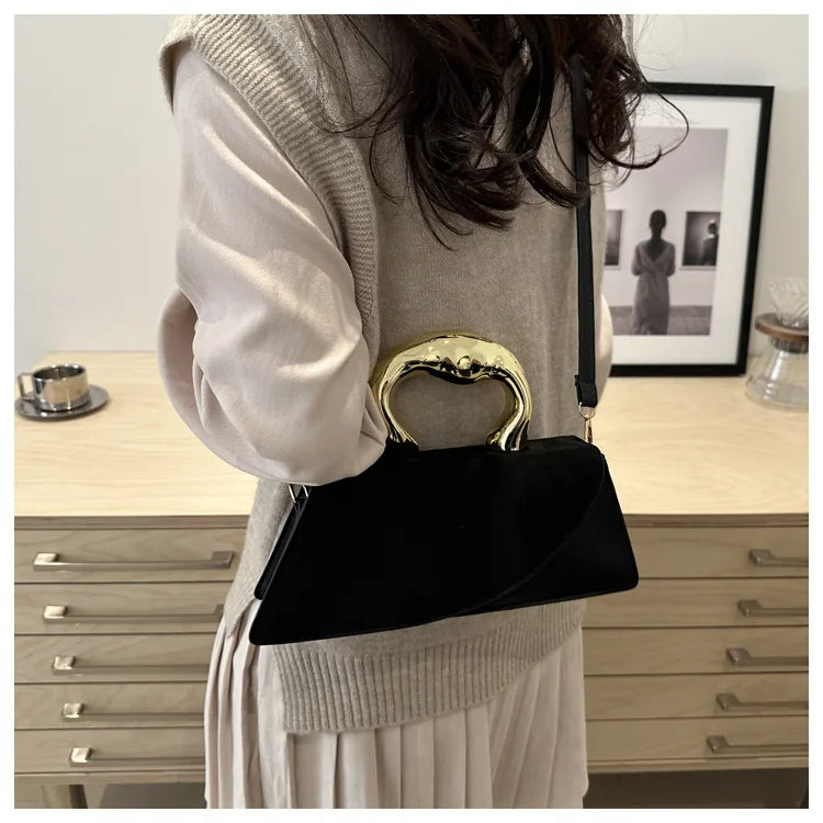 French Style Light Luxury Large Capacity, New Minimalist Design Casual Metal Hand-held Shoulder Crossbody Bags for Women