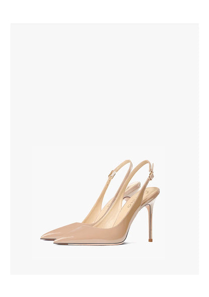 Women's Heeled Sandals Naked Color Patent Leather Slingbacks Pumps Luxury Gladiator Pointed toe High Heels Elegant Woman Shoes