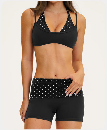 2PCS Stripes Fitness Suit Women's Tracksuits Polka Dot High Waist Workout Capri Pants Sports Set Female Yoga Sports Clothes