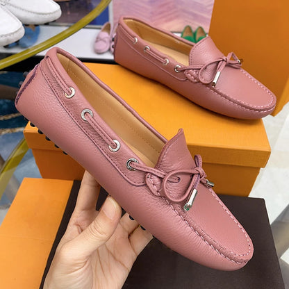 Spring Summer Ladies Genuine Leather Comfortable Slip-On Soft Bottom Driving Casual Flat Office Lazy Person Loafers Shoes