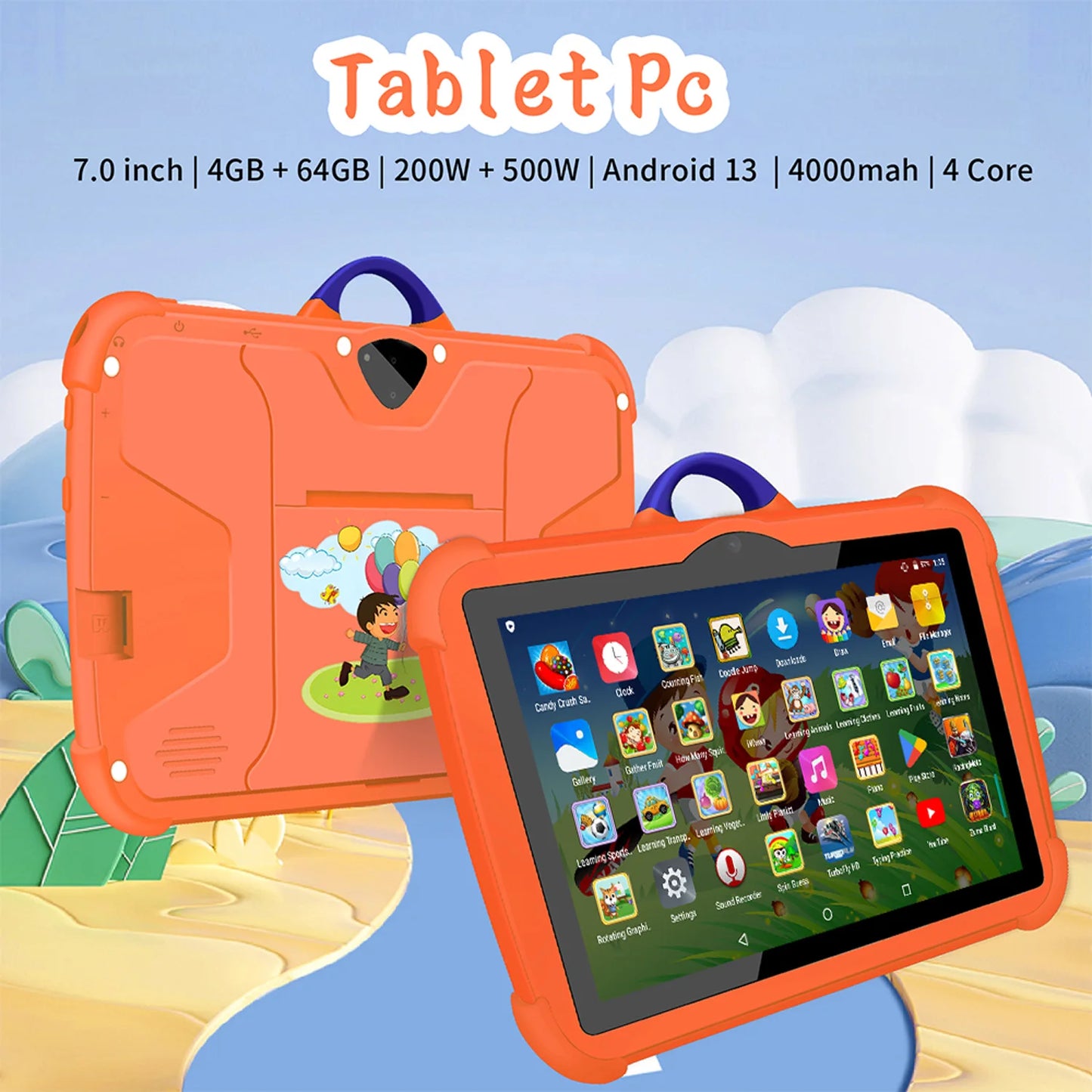 New 7 Inch WiFi Tablet PC Google Learning Education Kids' tablet Quad Core 4GB RAM 64GB ROM Wi-Fi Android Tablets 4000mAh
