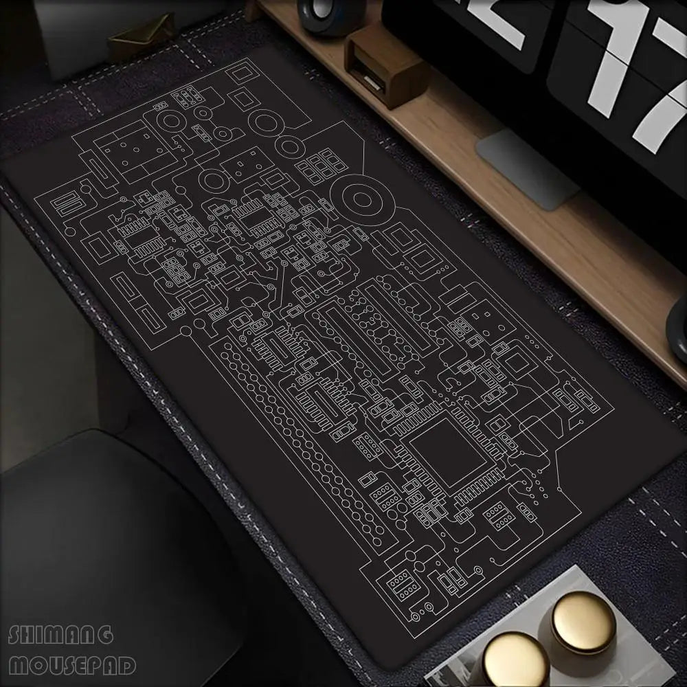 Black Circuit Board Pattern Mouse Pad Large Computer Office Table Mats Rubber Anti-slip Gaming Keyboard Mousepads Long Desk Pads