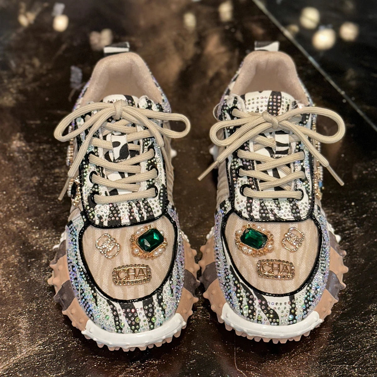 Fashion Casual Shoes Rhinestone Shoes Women Luxury Sneakser Diamond Breathable  Designers Casual Platform Non Slip Running Shoes