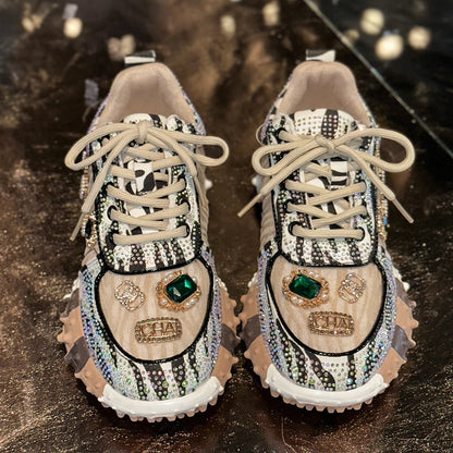 Fashion Casual Shoes Rhinestone Shoes Women Luxury Sneakser Diamond Breathable  Designers Casual Platform Non Slip Running Shoes
