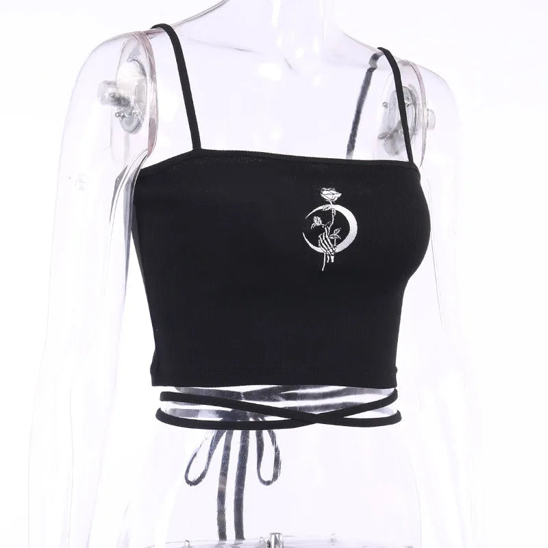 Gothic Women's Print Suspender Sleeveless Square Neck Slim Crop Top Sexy Halter Bottoming Shirt 2022 Girls Party Wear