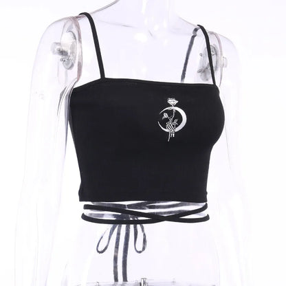 Gothic Women's Print Suspender Sleeveless Square Neck Slim Crop Top Sexy Halter Bottoming Shirt 2022 Girls Party Wear