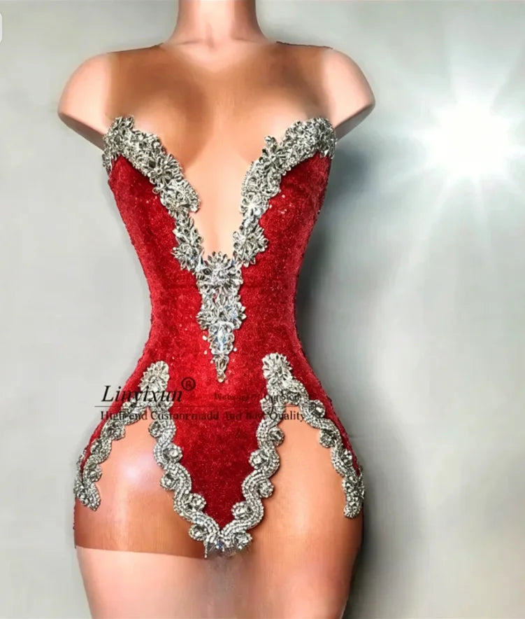 Sexy Short Prom Dresses With Crystal Diamond Customized Birthday Cocktail Gown Aso Ebi Scoop Neck Mini Homecoming Party Gowns