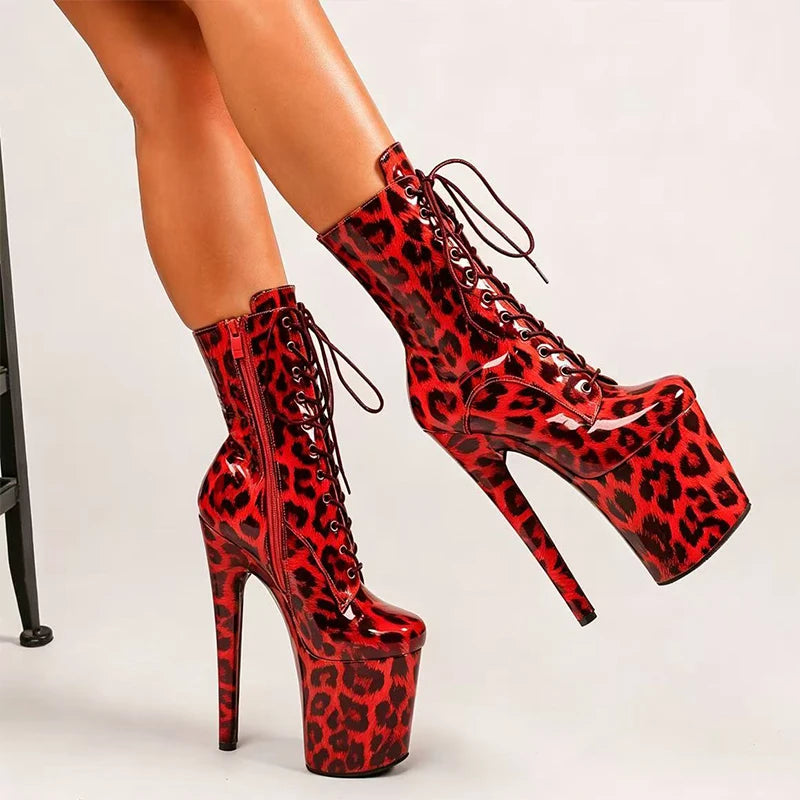 Stripper Heels 20CM/8Inches Supers Fashion Pole Dance Shoes For Nightclub Club Party Women Platform Leopard print Short Boots