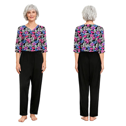 Women Special Need Adaptive Clothing Elderly Alzheimer Dementia Back Zipper Anti-Strip Nursing Jumpsuit Homewear Sleepwear