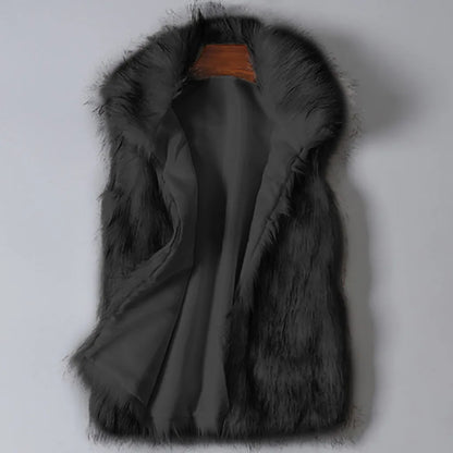 Winter Women's Vest Coat Wool Vest Faux Fur Vest Stand Collar Faux Fur Coat Vest Jacket Outdoor Windproof Coat