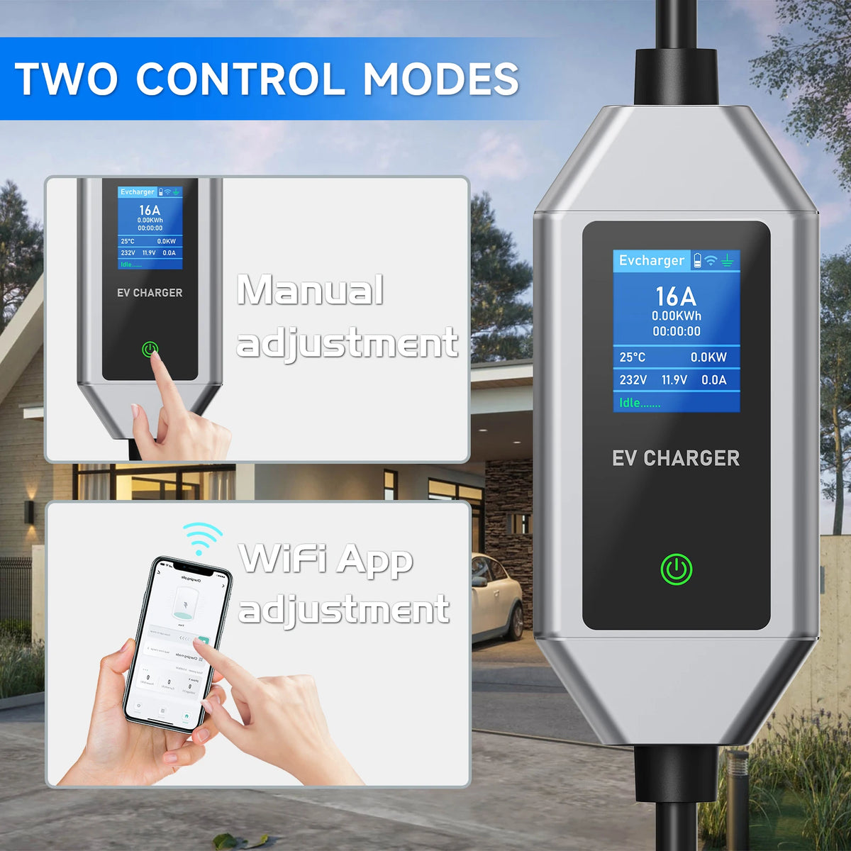AFEEV Type2/Type1 Portable EV Charger 3.5KW 16A Electric Car Charger EVSE Fast Charging Cable Wallbox APP Bluetooth Control