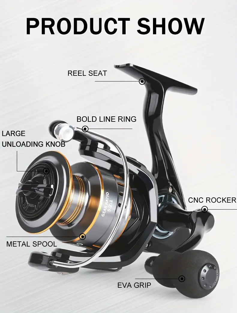 BILLINGS Spinning Reel 12KG Max Drag 5.2:1 Gear Ratio Metal Spool Durable Professional Fishing Reels, Multipurpose for Freshwater Saltwater Bass Trout Salmon Fishing