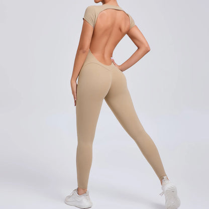 2025 Yoga Jumpsuit Fitness Sports Overalls Gym Clothing Set Wear Pilates Workout Clothes Women Short Sleeves Outfit Activewear